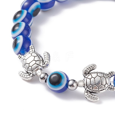 3Pcs 3 Style Evil Eye Resin Beaded Stretch Bracelets Set with Sea Turtle & Starfish & Shell for Women BJEW-JB07542-1