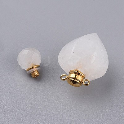 Faceted Natural Quartz Crystal Openable Perfume Bottle Pendants G-P435-A-04G-1
