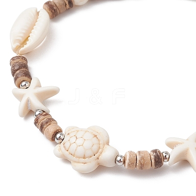 Synthetic Turquoise and Shell Bracelets BJEW-JB11510-02-1