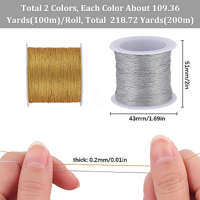 2 Rolls 2 Colors 3-Ply Polyester Braided Metallic Cord KNIT-SC0001-01-1