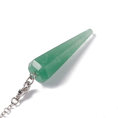 Natural Green Aventurine Hexagonal Pointed Cone Dowsing Pendulum Pendants G-G983-05P-03-1