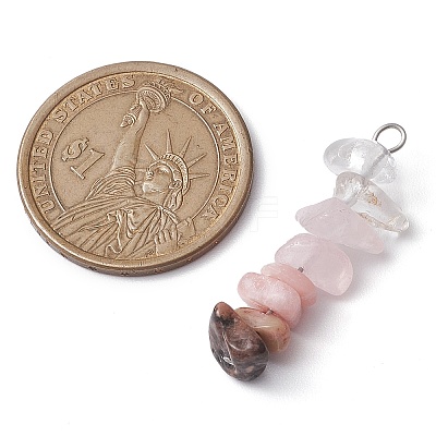 Gradient Color Natural Quartz Crystal & Natural Rose Quartz & Natural Rhodonite & Natural Pink Opal Chip Beaded Pendants PALLOY-JF02790-04-1