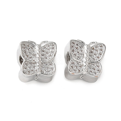 Butterfly Brass Micro Pave Cubic Zirconia European Beads KK-C086-16P-03-1