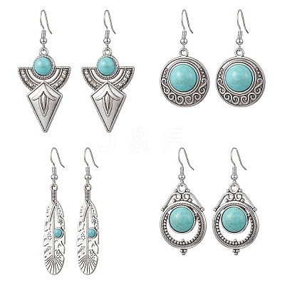 Synthetic Turquoise & Alloy Dangle Earrings EJEW-JE06922-1