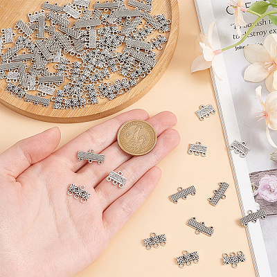 120pcs 3 styles Tibetan Style Alloy Flower/Rectangle Chandelier Component Links FIND-GO0003-62-1