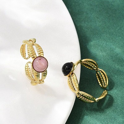 316 Stainless Steel with Natural Mixed Gemstone Cuff Rings RJEW-Z098-01G-04-1
