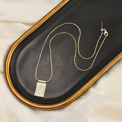 Brass Pave Shell Rectangle Saint Benedict Medal Cross Pendants Necklaces for Women NJEW-Z053-01G-02-1