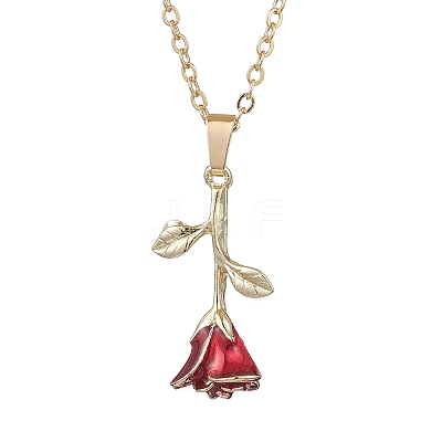 Valentine's Day Alloy Dark Red Enamel Rose Flower Pendant Necklaces X1-NJEW-TA00183-1