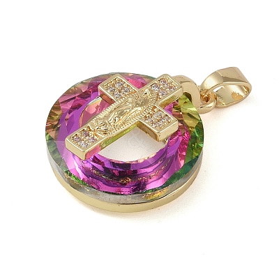 Brass Micro Pave Cubic Zirconia with Glass Pendents KK-Q815-01G-07-1