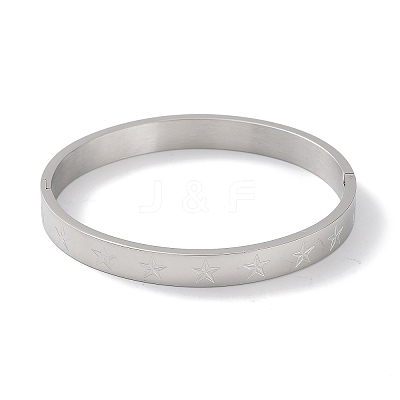 Non-Tarnish 304 Stainless Steel Grooved Star Bangles BJEW-F464-14P-1
