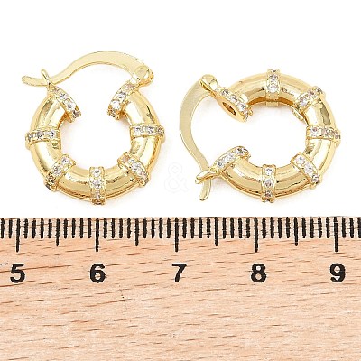 Bamboo Brass Micro Pave Clear Cubic Zirconia Hoop Earrings EJEW-F405-01G-1