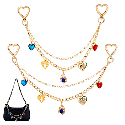 2Pcs Alloy Heart Tassel Aluminum Double Layer Chain Bag Decorative Chains HJEW-PH02393-1