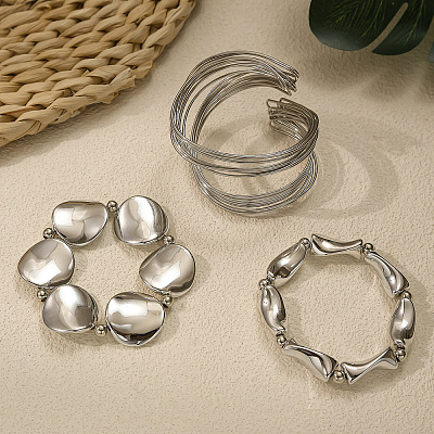 Iron & CCB Plastic Beaded Stretch Bracelets & Cuff Bangles Set for Women FS-WGEA17F-01-1