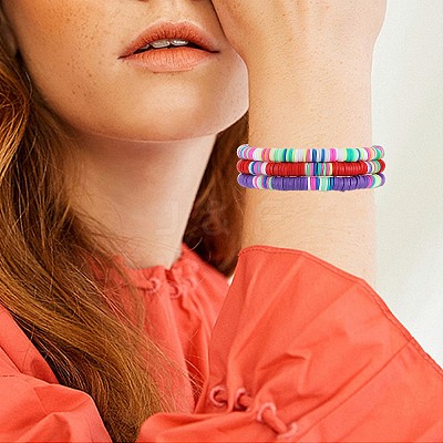 10Pcs Polymer Clay Bracelets BJEW-SW001601-1