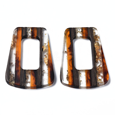Transparent Resin & Walnut Wood Pendants RESI-N025-013A-A01-1