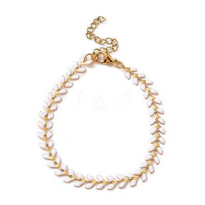 Enamel Ear of Wheat Link Chains Bracelet BJEW-P271-02G-04-1