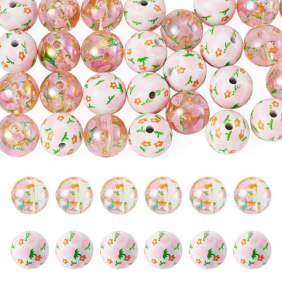 28Pcs 2 Styles Printed Opaque & Transparent Acrylic Beads OACR-TA0005-10-1
