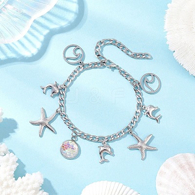 Ocean 304 Stainless Steel Charm Bracelets BJEW-JB12550-1