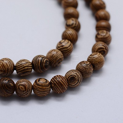 Natural Wenge Wood Beads Strands X-WOOD-F006-02-6mm-1