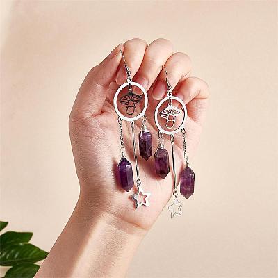 Natural Amethyst Bullet Chandelier Earrings EJEW-SW00017-01-1