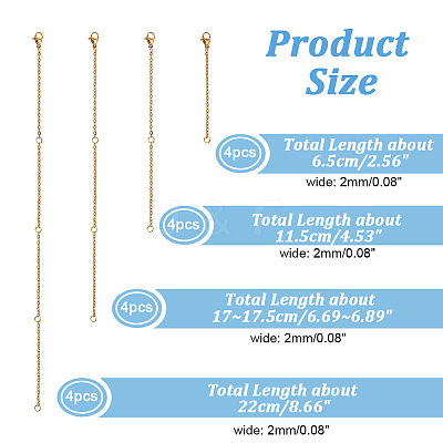 16Pcs 4 Style 304 Stainless Steel End Chains with Lobster Clasp and Jump Ring STAS-NB0001-75-1