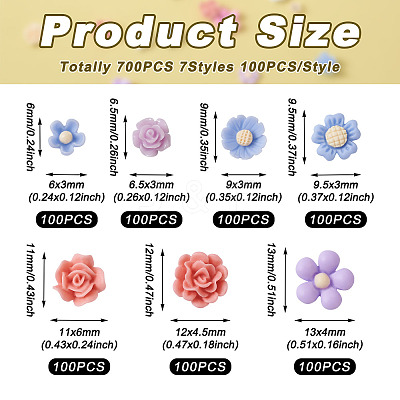 700Pcs 7 Styles Opaque Resin Cabochons CRES-CD0001-07-1