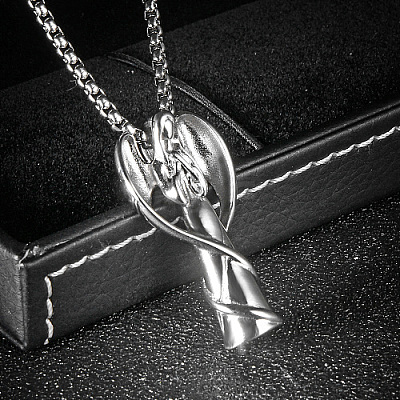 Non-Tarnish 304 Stainless Steel Angel Pendant Necklaces for Women WQ2654-1-1