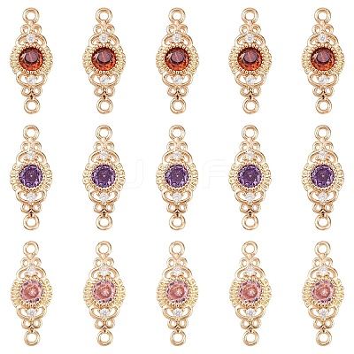 15Pcs 3 Colors Brass Micro Pave Cubic Zirconia Links Connectors KK-YW0004-29-1