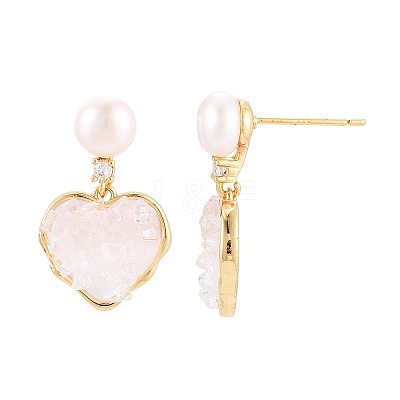 Heart Brass Micro Pave Clear Cubic Zirconia Dangle Stud Earrings PEAR-N017-07B-1