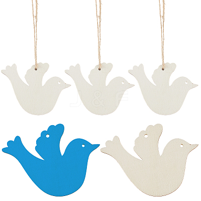 40Pcs Unfinished Wood Pendant Decoration BIRD-CP0001-01-1