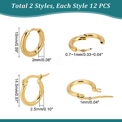 12Pair 2 Style 304 Stainless Steel Huggie Hoop Earrings STAS-UN0032-60-1