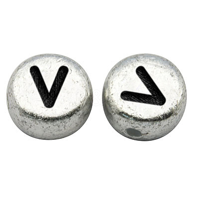 Silver Color Plated Acrylic Horizontal Hole Letter Beads MACR-PB43C9070-V-1
