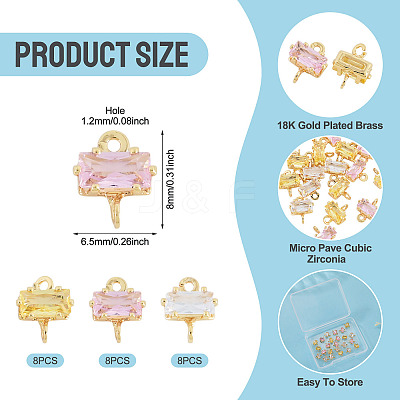 24Pcs 3 Colors Brass Pave Cubic Zirconia Rectangle Connector Charms KK-TA0009-18-1