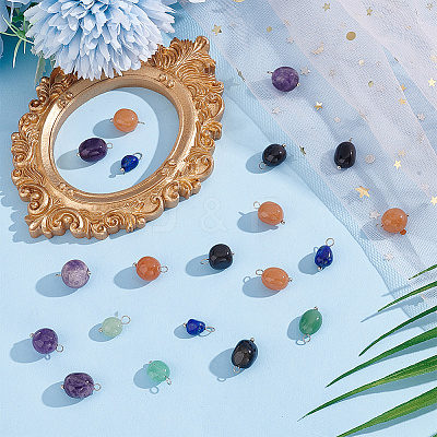 50Pcs 5 Styles Nuggets Natural Red Aventurine & Green Aventurine & Amethyst & Obsidian & Lapis Lazuli Charms PALLOY-HY00026-1