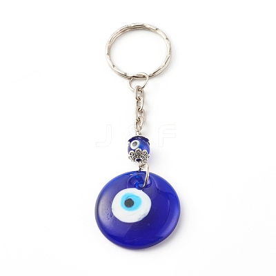 Flat Round with Evil Eye Lampwork Keychain KEYC-JKC00249-01-1