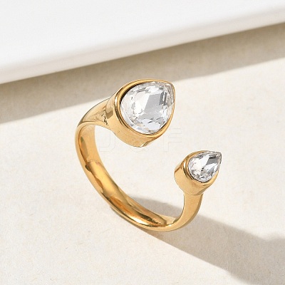304 Stainless Steel Pave Clear Cubic Zirconia Cuff Open Rings for Women RJEW-F207-03A-G-1