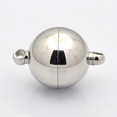 Tarnish Resistant Round 304 Stainless Steel Magnetic Clasps with Loops STAS-N014-01-16mm-1
