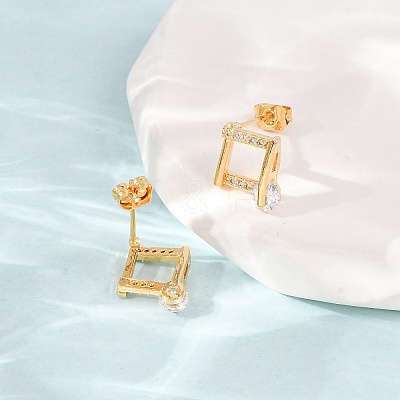 Brass Micro Pave Cubic Zirconia Stud Earrings KK-CBACC01-04G-1