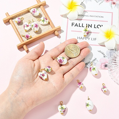 15Pcs 3 Styles Printed Handmade Porcelain Pendants PALLOY-YW00194-1