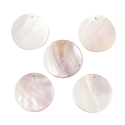Flat Round Freshwater Shell Pendants SHEL-M005-35-1