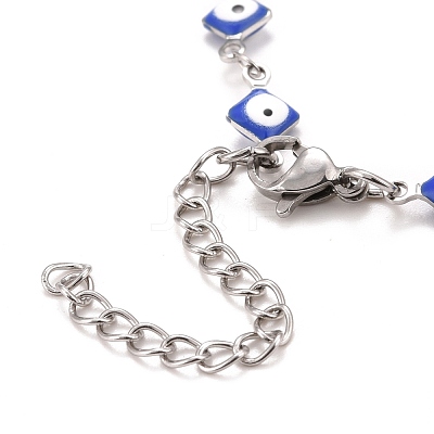 Enamel Rhombus with Evil Eye Link Chains Bracelet BJEW-P271-03P-03-1