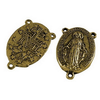 Holy Oval Carved Virgin Mary Tibetan Style Alloy Chandelier Component Links LS-TIBEP-LF0961YKG-AG-LF-1