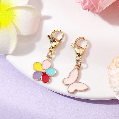 Butterfly & Flower Alloy Enamel Pendant Decoration HJEW-JM02362-1