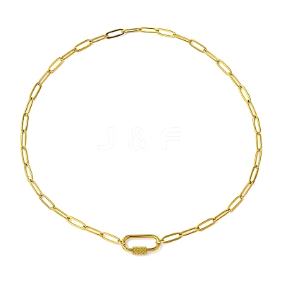 4MM 304 Stainless Steel Paperclip Chain Necklaces with Screw Carabiner Lock Charms for Women NJEW-JN06229-1