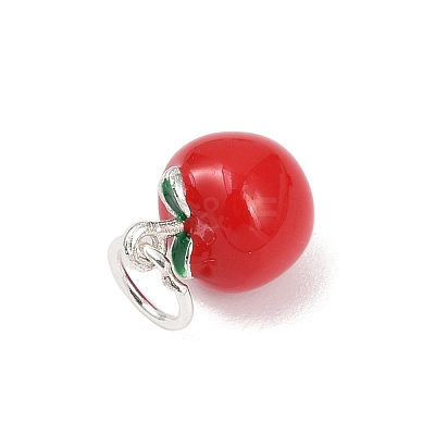 Teachers' Day Fine Silver Red Enamel Fruit Charms STER-F060-01S-03-1
