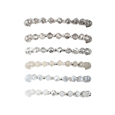 6Pcs Round Glass & CCB Beads Stretch Bracelets for Women BJEW-JB12676-1