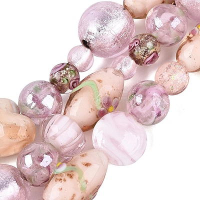 Handmade Foil Glass with Gold Sand Lampwork Beads Strands FOIL-Q002-08F-1