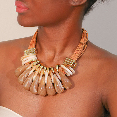 Aluminum & CCB & Acrylic Teardrop Bib Necklaces FS-WG64E85-01-1