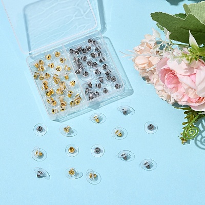 80Pcs 2 Colors Brass Bullet Clutch Earring Backs KK-YW0002-77-1