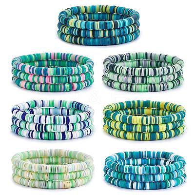 Handmade Polymer Clay Heishi Surfer Stretch Bracelets Set BJEW-SW00099-04-1